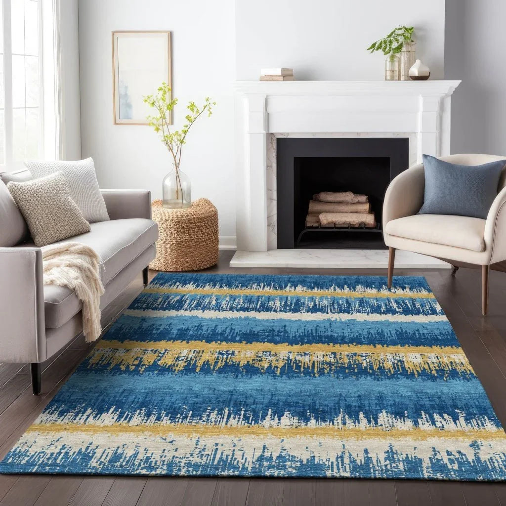 Nyelle Navy Washable Indoor-Outdoor Rug-Outdoor Rugs-LOOMLAN Rugs-LOOMLAN