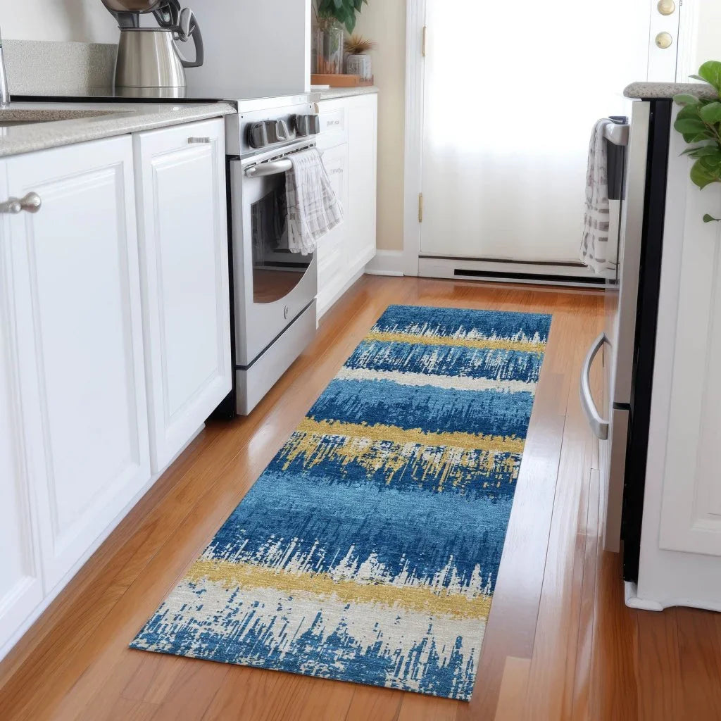 Nyelle Navy Washable Indoor-Outdoor Rug-Outdoor Rugs-LOOMLAN Rugs-LOOMLAN