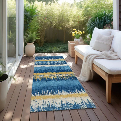 Nyelle Navy Washable Indoor-Outdoor Rug-Outdoor Rugs-LOOMLAN Rugs-LOOMLAN