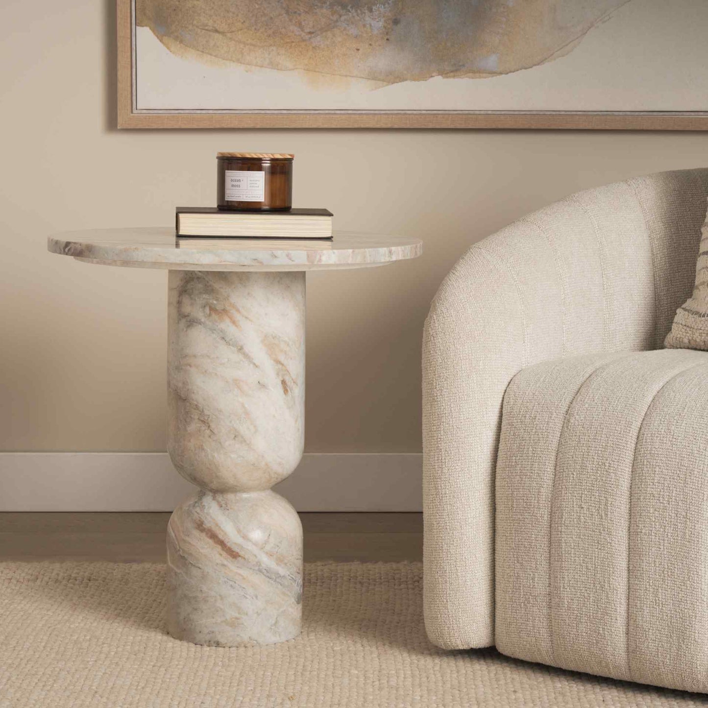 Nylah Solid Pink Marble Round Accent Table
