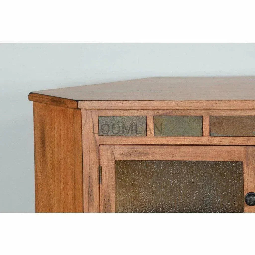 Oak Wood Corner TV Stand With Glass Doors - LOOMLAN - Sunny D - TV Stands & Media Centers