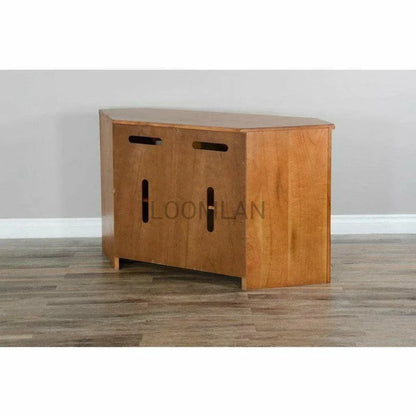 Oak Wood Corner TV Stand With Glass Doors - LOOMLAN - Sunny D - TV Stands & Media Centers
