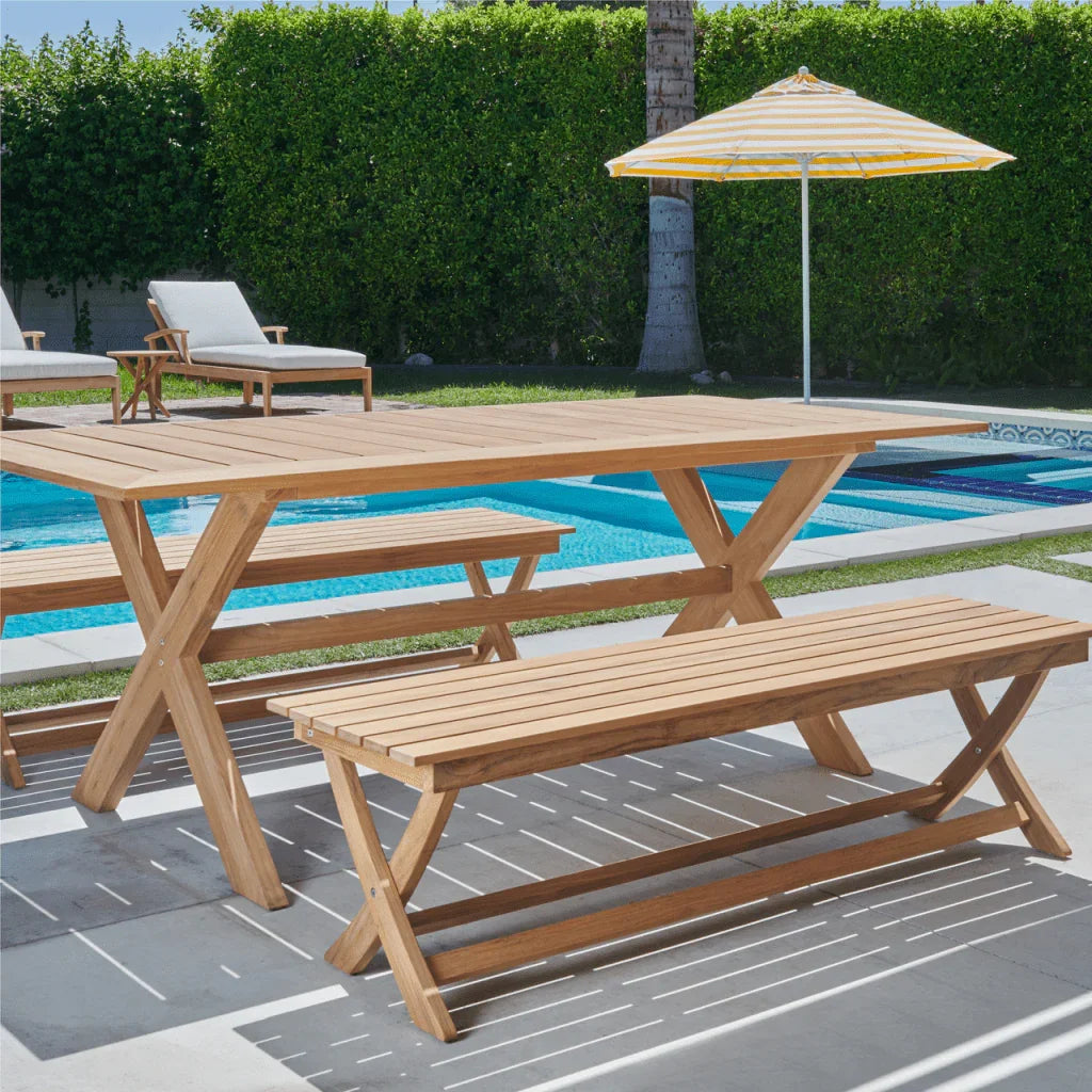 Oakville Teak Rectangular Patio Picnic Dining Set 3PC-Outdoor Dining Sets-HiTeak-LOOMLAN