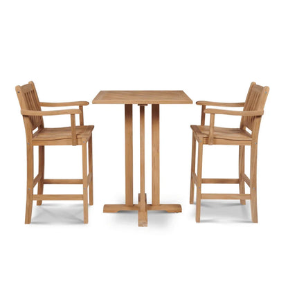 Oasis Teak Patio Square Bar Height Dining Set 3PC-Outdoor Dining Sets-HiTeak-LOOMLAN