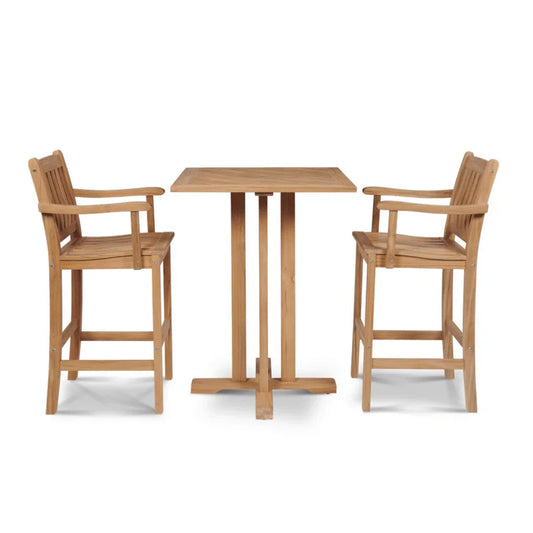 Oasis Teak Patio Square Bar Height Dining Set 3PC-Outdoor Dining Sets-HiTeak-LOOMLAN