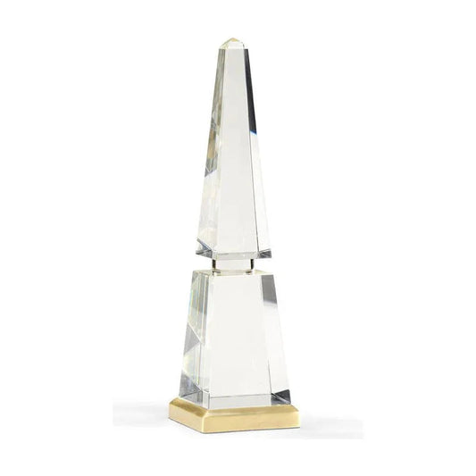 Obelisk Crystal And Gold Brass Base Sculpture - LOOMLAN - Chelsea House - Statues & Sculptures