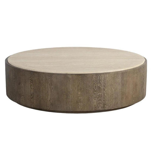 Oberon Wooden Travertine Round Coffee Table - LOOMLAN - SUNPAN - Coffee Tables