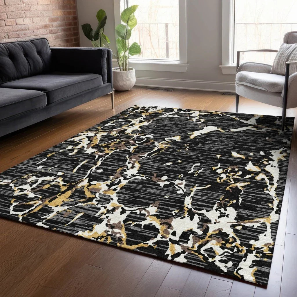 Oceana Black Washable Indoor-Outdoor Rug-Outdoor Rugs-LOOMLAN Rugs-LOOMLAN
