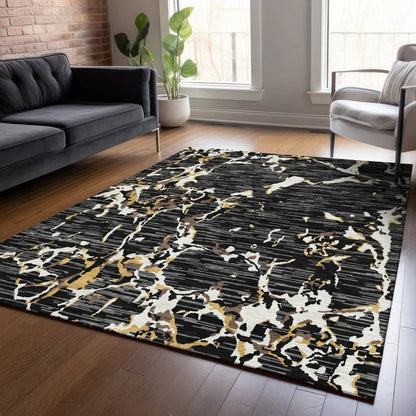 Oceana Black Washable Indoor-Outdoor Rug-Outdoor Rugs-LOOMLAN Rugs-LOOMLAN