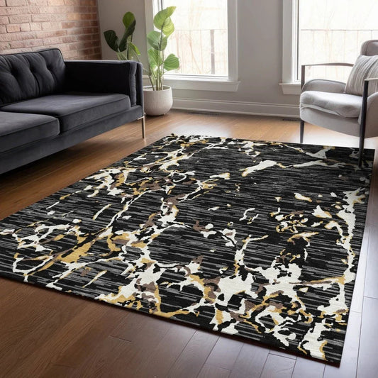 Oceana Black Washable Indoor-Outdoor Rug-Outdoor Rugs-LOOMLAN Rugs-LOOMLAN