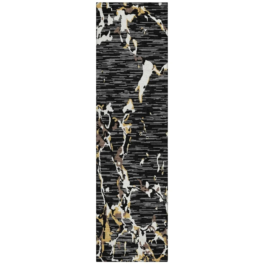 Oceana Black Washable Indoor-Outdoor Rug-Outdoor Rugs-LOOMLAN Rugs-2'3" x 7'6"-LOOMLAN