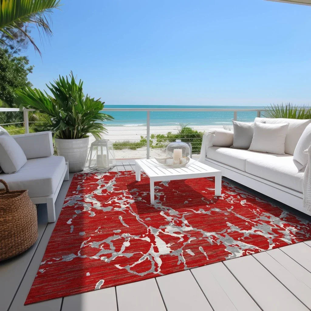 Oceana Red Washable Indoor-Outdoor Rug-Outdoor Rugs-LOOMLAN Rugs-LOOMLAN