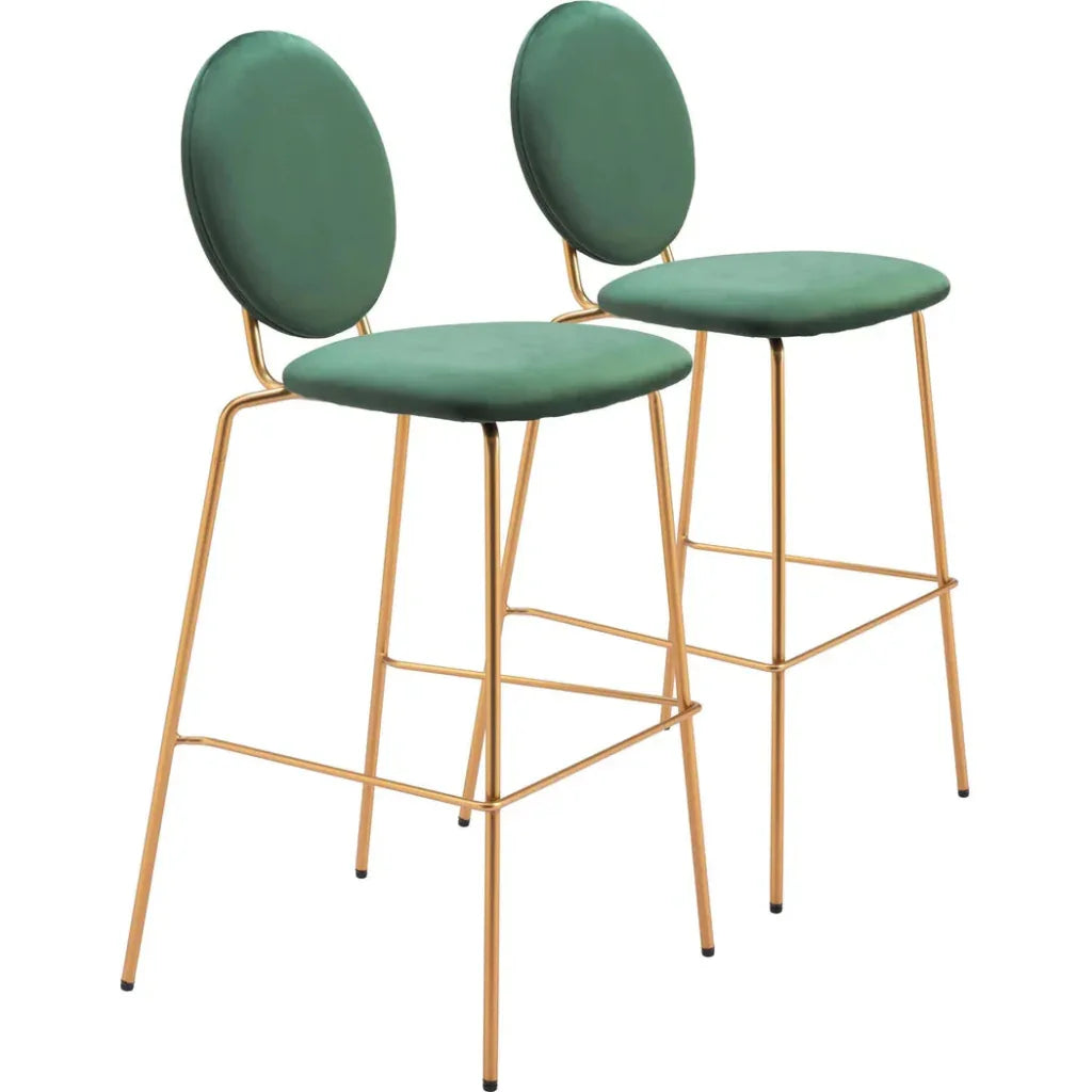 Odessa Green and Gold Barstool (Set of 2) - LOOMLAN - Zuo Modern - Bar Stools