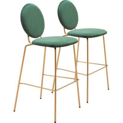 Odessa Green and Gold Barstool (Set of 2) - LOOMLAN - Zuo Modern - Bar Stools