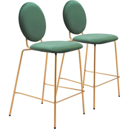 Odessa Steel Green & Gold Counter Stool 2PC - LOOMLAN - Zuo Modern - Counter Stools