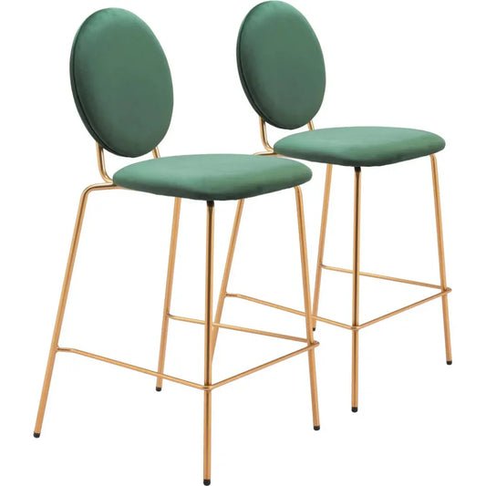 Odessa Steel Green & Gold Counter Stool 2PC - LOOMLAN - Zuo Modern - Counter Stools