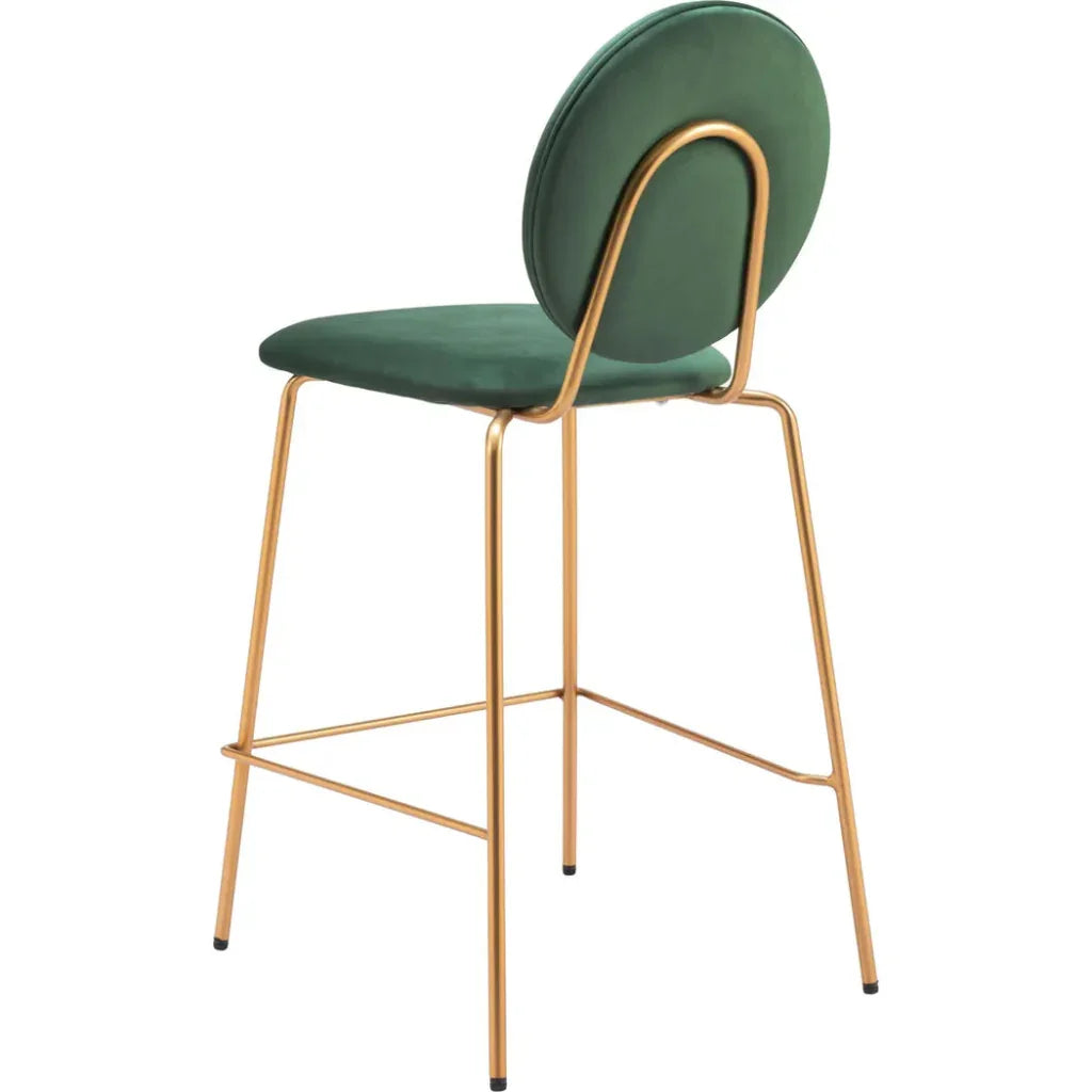 Odessa Steel Green & Gold Counter Stool 2PC - LOOMLAN - Zuo Modern - Counter Stools