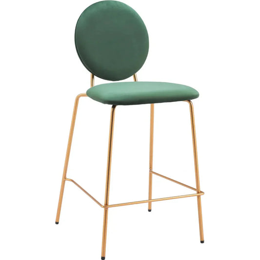 Odessa Steel Green & Gold Counter Stool 2PC - LOOMLAN - Zuo Modern - Counter Stools