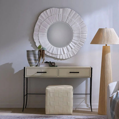 Off White Full Grain Leather Console Table Nevado - LOOMLAN - Jamie Young - Console Tables