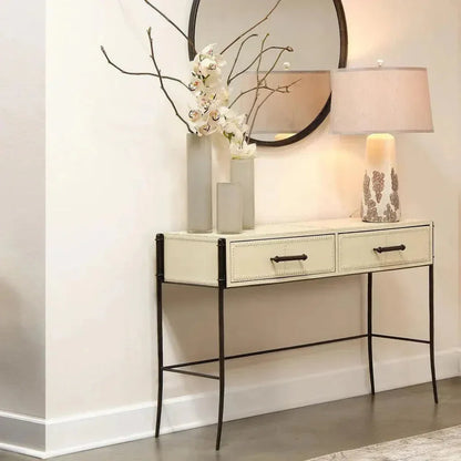 Off White Full Grain Leather Console Table Nevado - LOOMLAN - Jamie Young - Console Tables