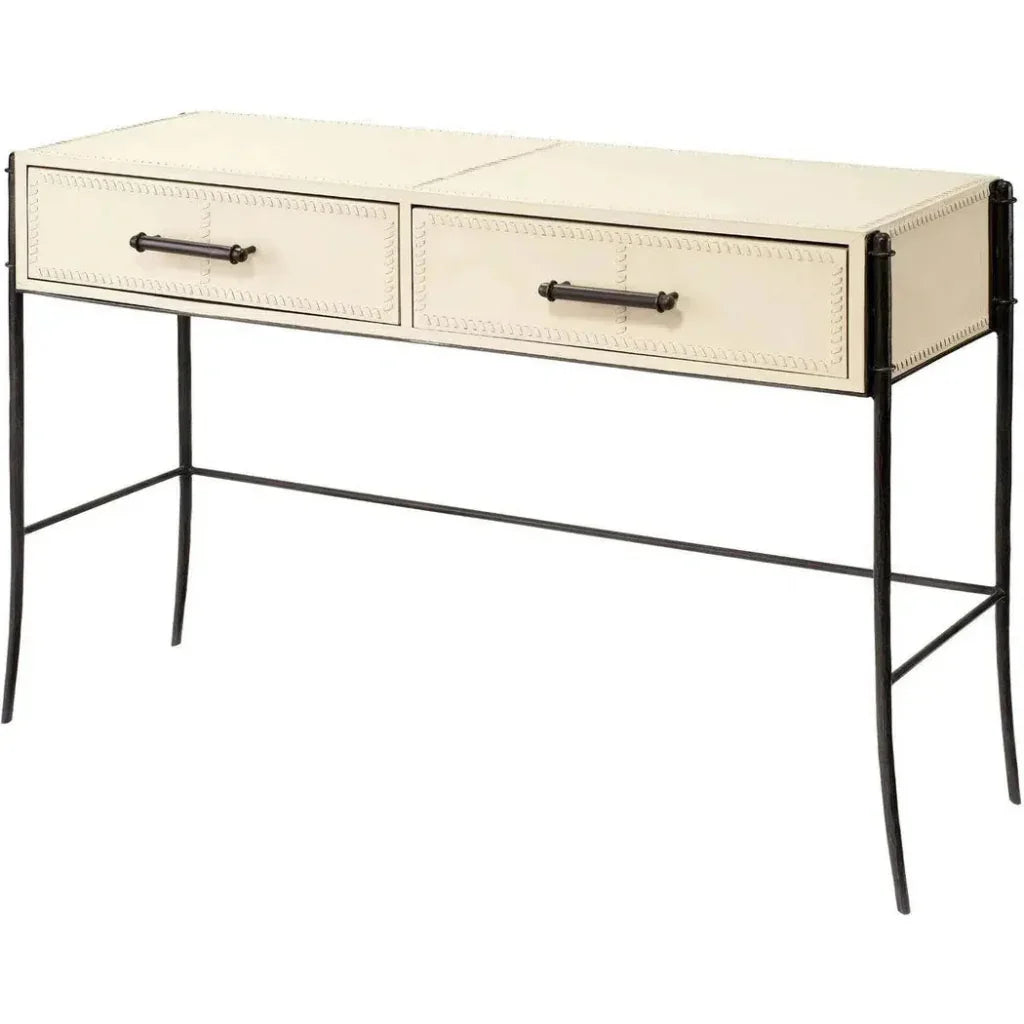 Off White Full Grain Leather Console Table Nevado - LOOMLAN - Jamie Young - Console Tables