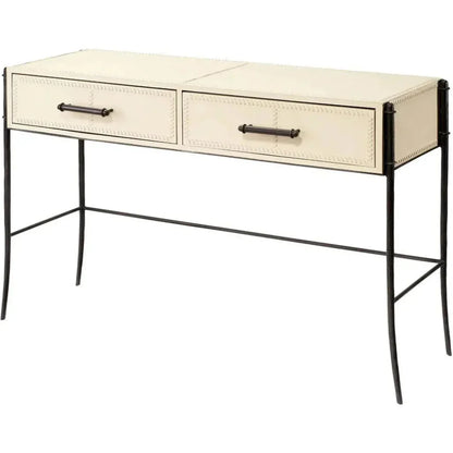 Off White Full Grain Leather Console Table Nevado - LOOMLAN - Jamie Young - Console Tables
