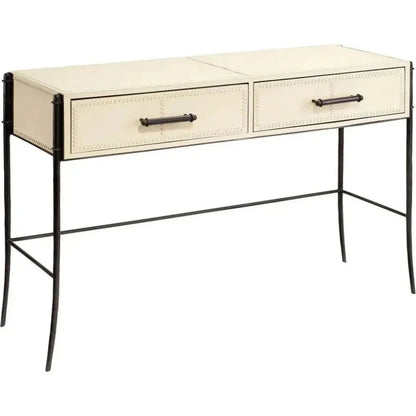 Off White Full Grain Leather Console Table Nevado - LOOMLAN - Jamie Young - Console Tables