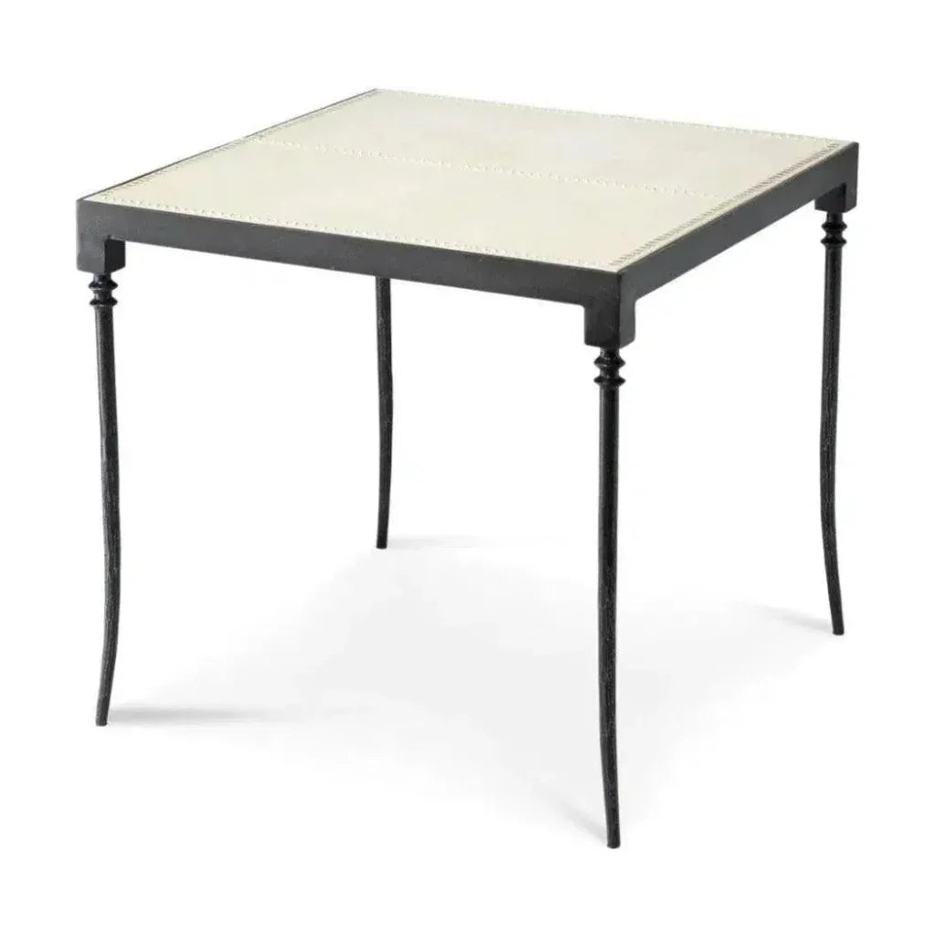 Off White Full Grain Leather Side Table Nevado - LOOMLAN - Jamie Young - Side Tables