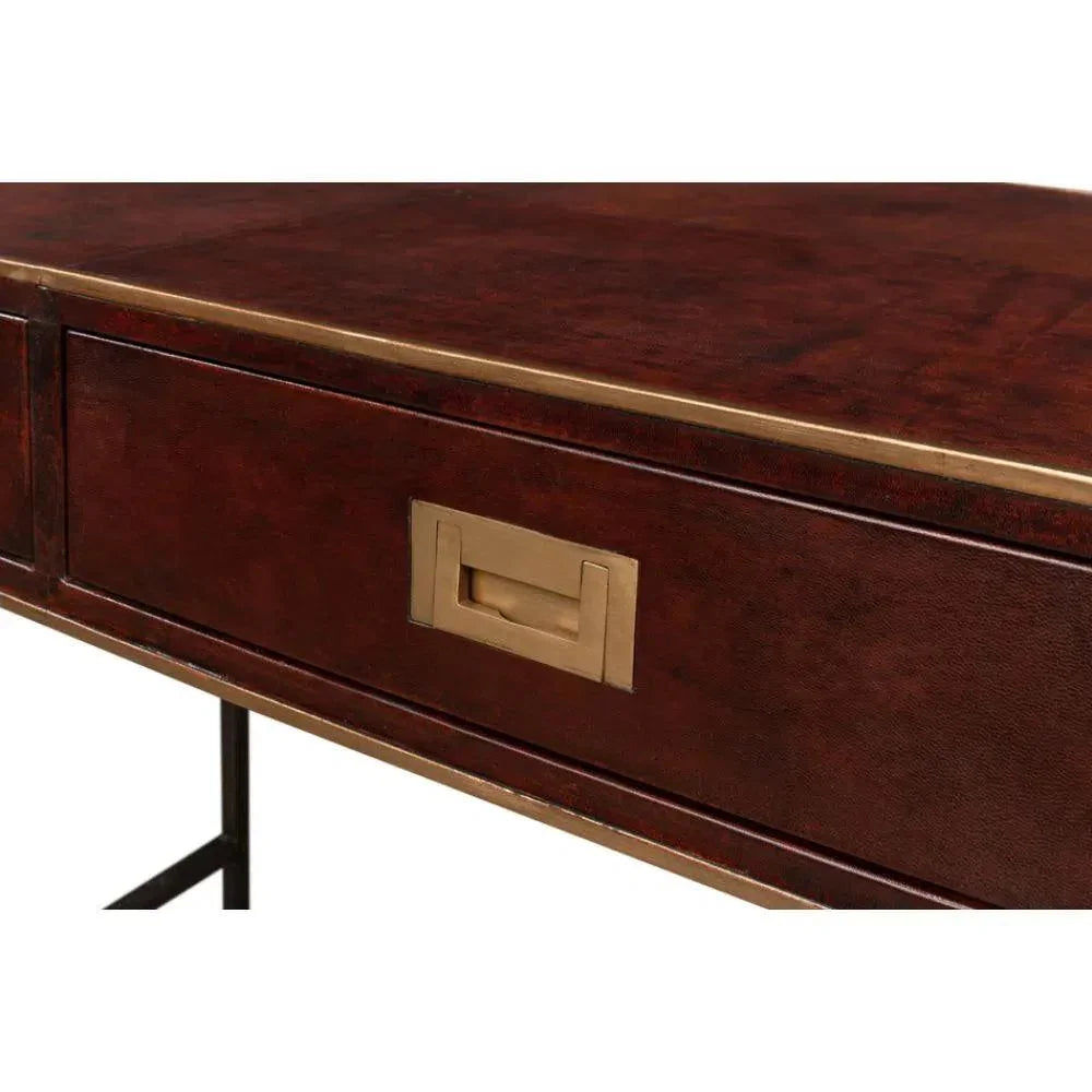 Old Brown Leather Desk-Home Office Desks-Sarreid-LOOMLAN