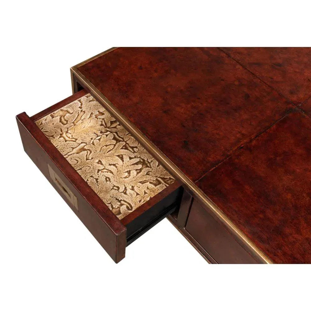 Old Brown Leather Desk-Home Office Desks-Sarreid-LOOMLAN