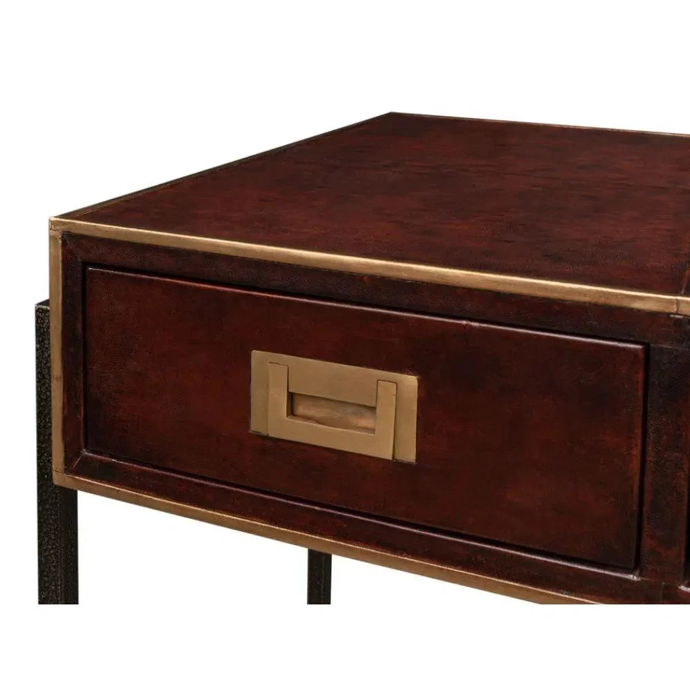 Old Brown Leather Desk-Home Office Desks-Sarreid-LOOMLAN