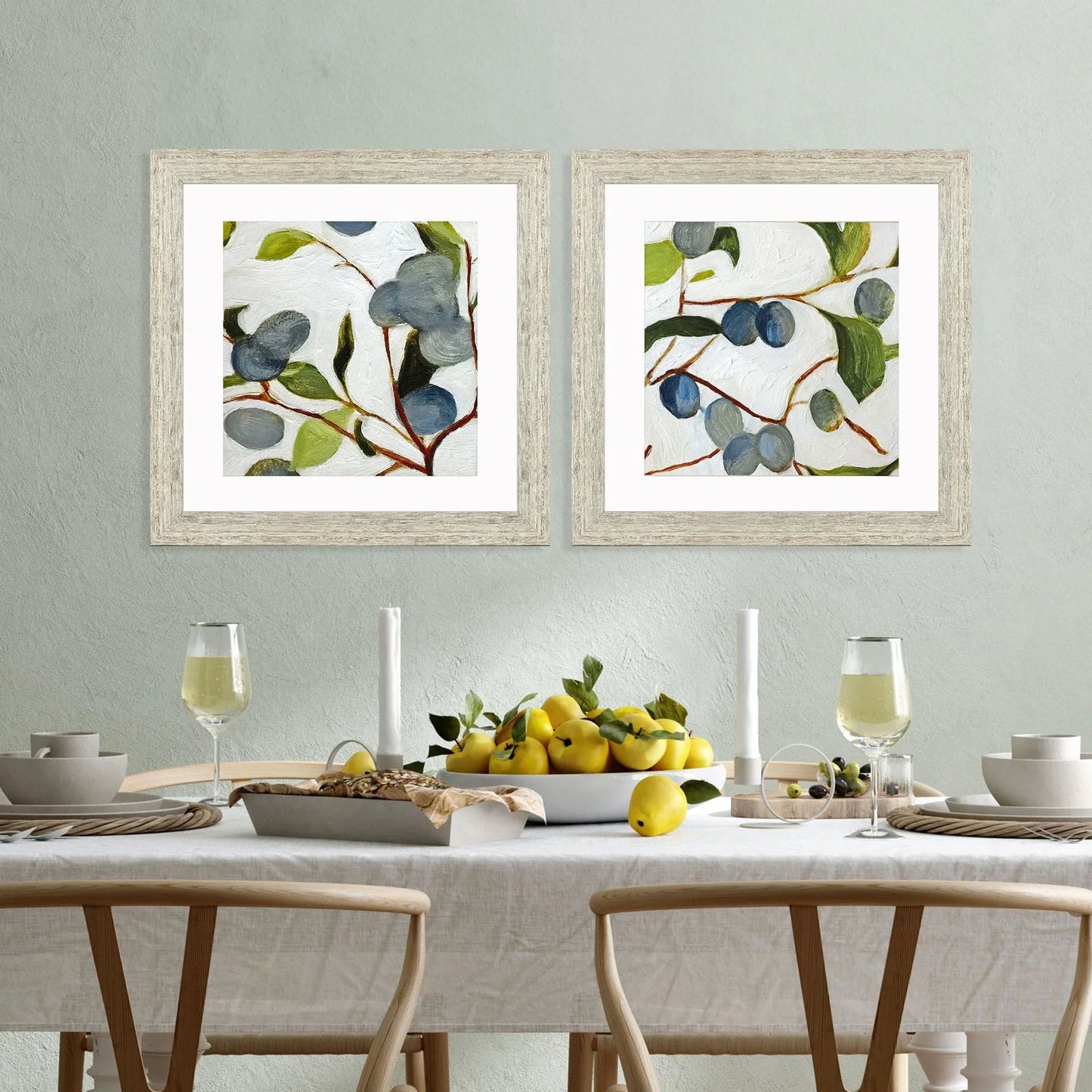 Olive Branches II Green Framed Wall Art 2PC