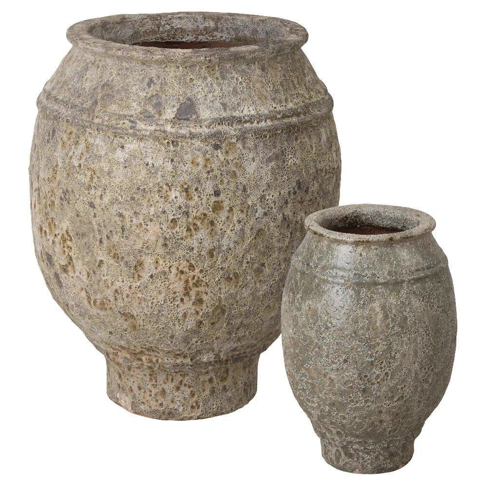 Olive Reef Green Ceramic Round Jar - LOOMLAN - Emissary - Planters