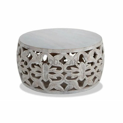 32" Mango Wood White Wash Drum Coffee Table - LOOMLAN - LOOMLAN - Coffee Tables