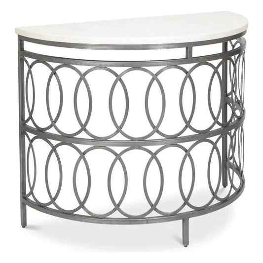Olympia Demilune Table White Marble Top - LOOMLAN - Sarreid - Side Tables
