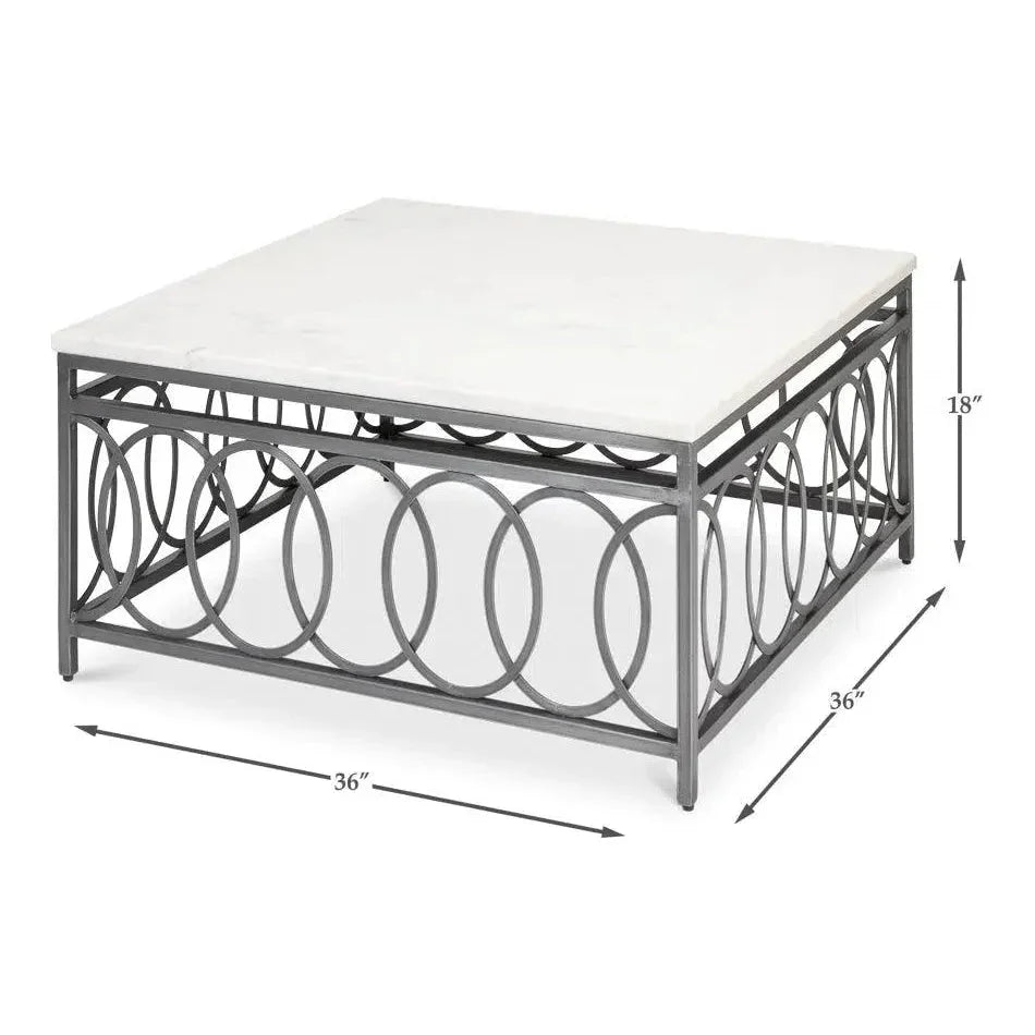 Olympia Square Coffee Table White Marble Top - LOOMLAN - Sarreid - Coffee Tables