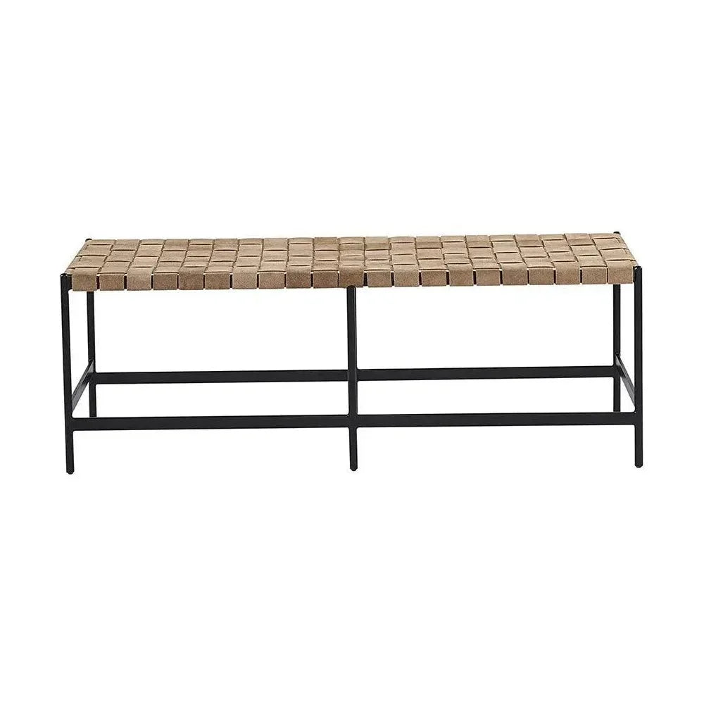 Omari Bench Light Tan Leather Hand Iron Base - LOOMLAN - SUNPAN - Bedroom Benches