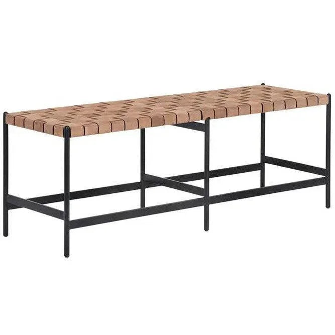 Omari Bench Light Tan Leather Hand Iron Base - LOOMLAN - SUNPAN - Bedroom Benches