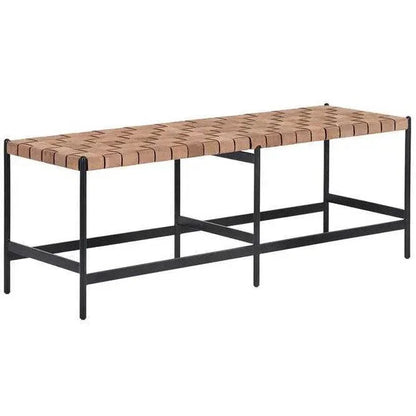 Omari Bench Light Tan Leather Hand Iron Base - LOOMLAN - SUNPAN - Bedroom Benches