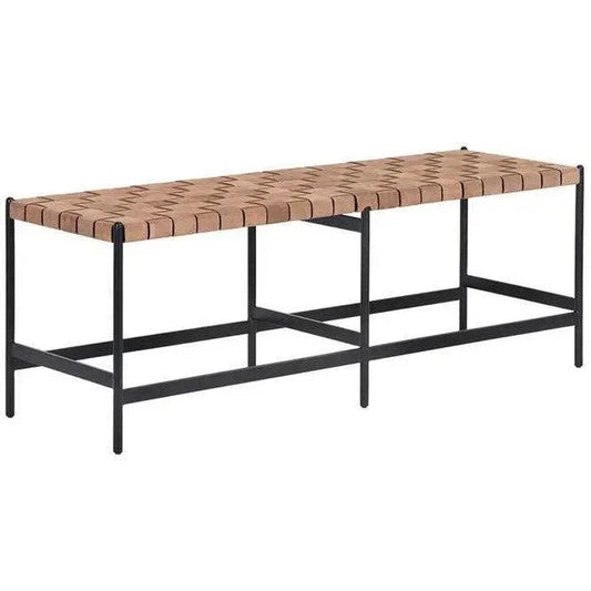 Omari Bench Light Tan Leather Hand Iron Base - LOOMLAN - SUNPAN - Bedroom Benches