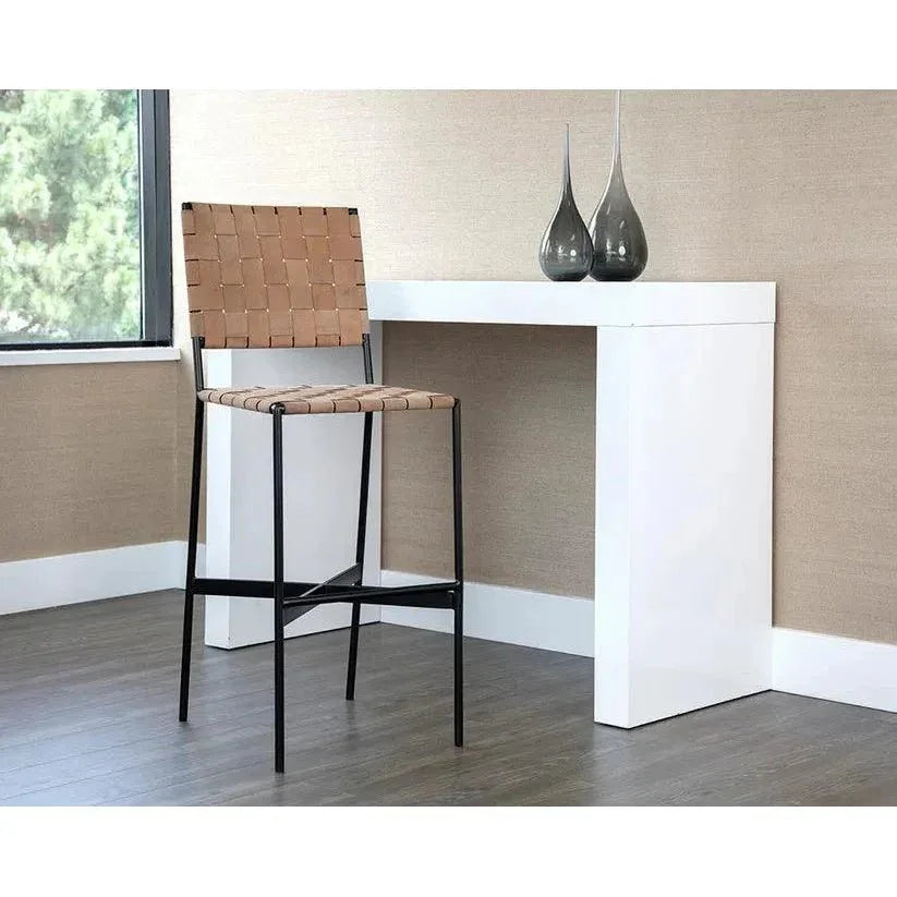 Omari Leather Unique Styled Barstool - LOOMLAN - SUNPAN - Bar Stools