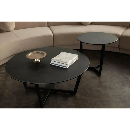 Onyx Ceramic Glass & Meta Black Round Cocktail Table - LOOMLAN - Diamond Sofa - Coffee Tables