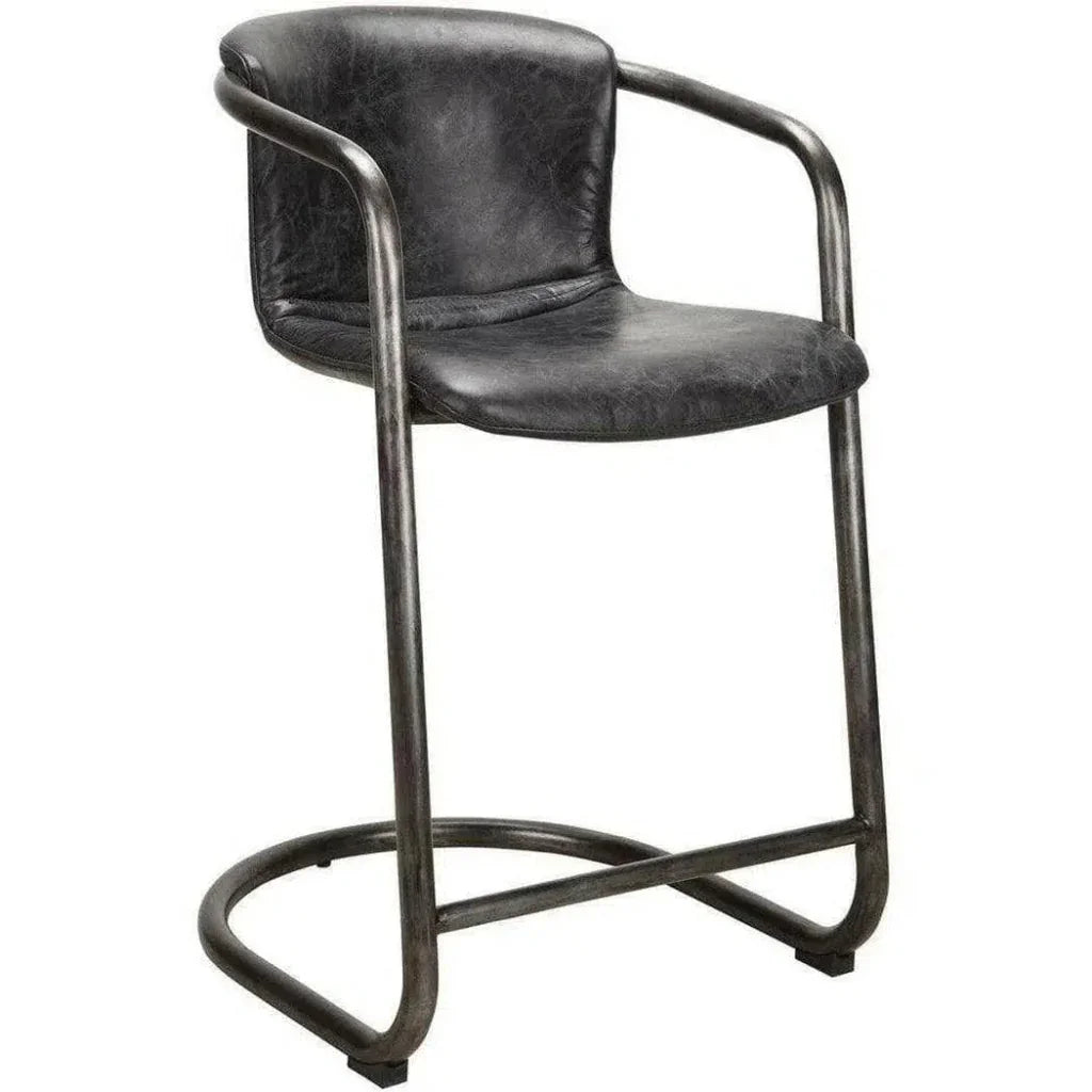 Onyx Counter Stool Black Leather Industrial - LOOMLAN - Moe's Home - Counter Stools