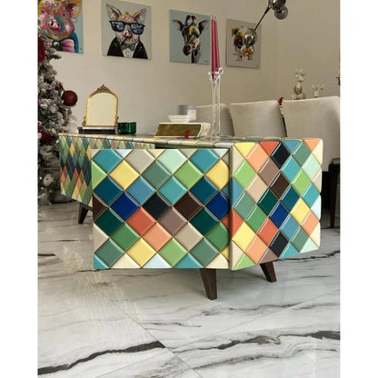 Opaque Rainbow Diamond Wood Credenza - LOOMLAN - Victor Betancourt - Sideboards