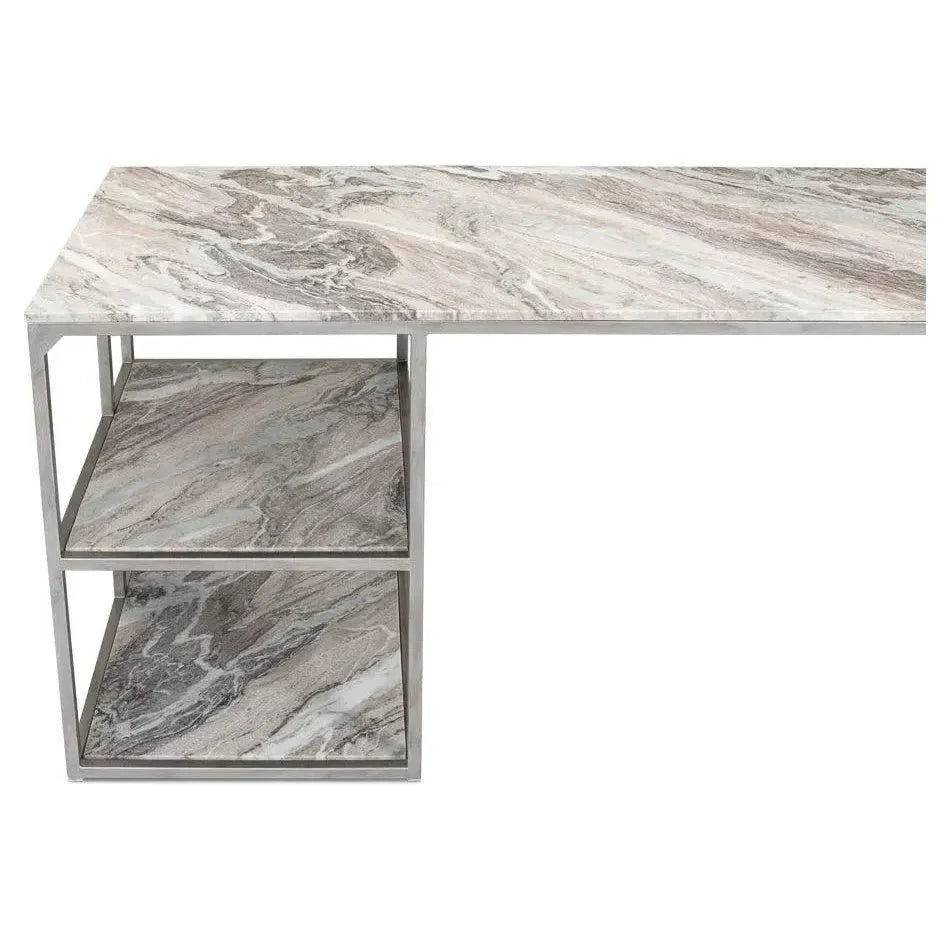 Open Desk With Shelves Marble Top-Home Office Desks-Sarreid-LOOMLAN