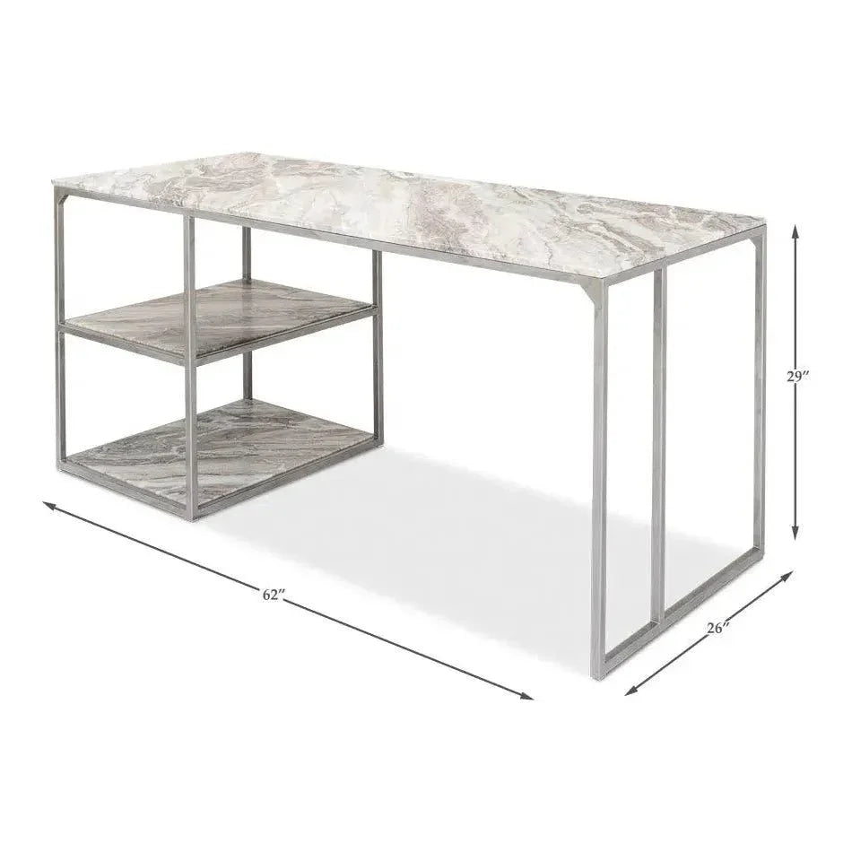 Open Desk With Shelves Marble Top-Home Office Desks-Sarreid-LOOMLAN