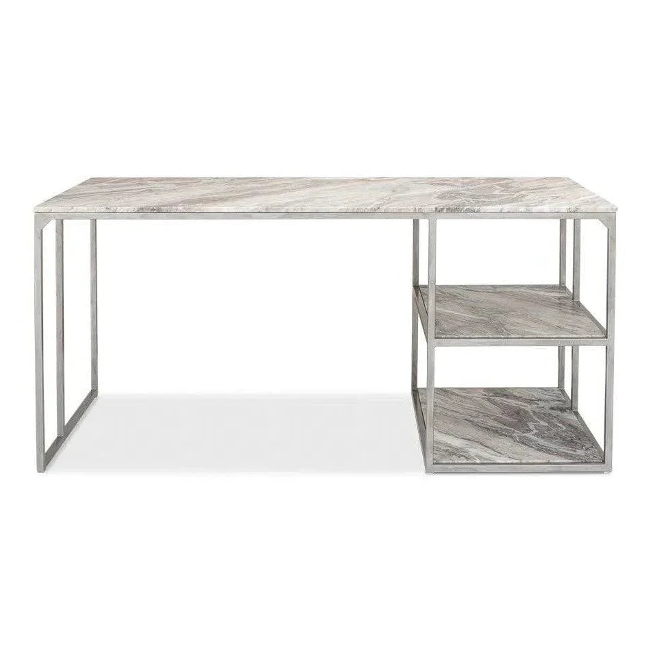 Open Desk With Shelves Marble Top-Home Office Desks-Sarreid-LOOMLAN