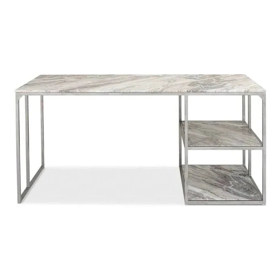 Open Desk With Shelves Marble Top-Home Office Desks-Sarreid-LOOMLAN