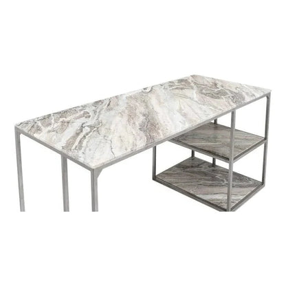 Open Desk With Shelves Marble Top-Home Office Desks-Sarreid-LOOMLAN