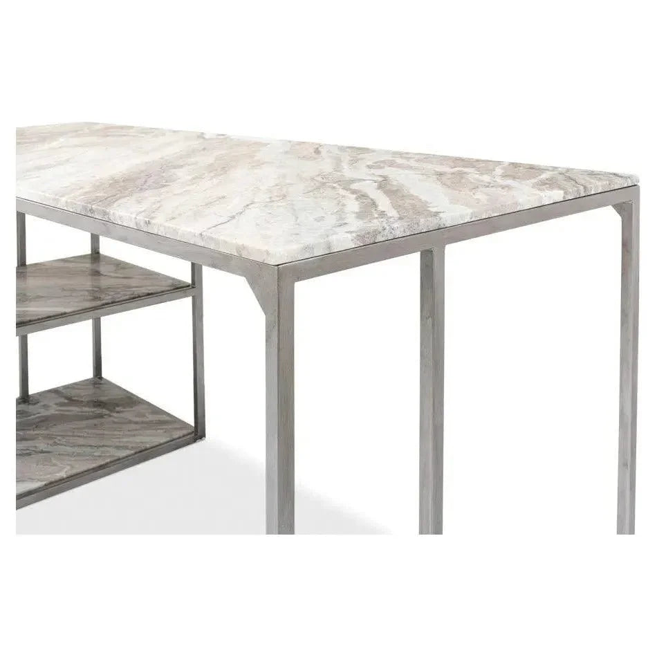 Open Desk With Shelves Marble Top-Home Office Desks-Sarreid-LOOMLAN